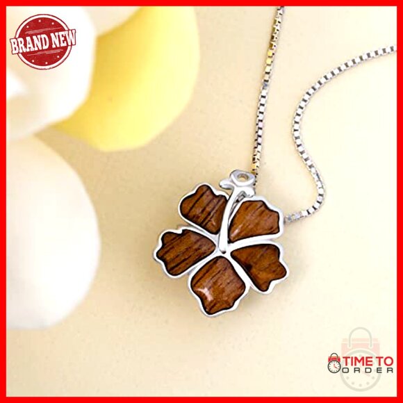 Sterling Silver Koa Wood Inlay Hibiscus Pendant Necklace Tropical Elegant - Picture 2 of 6